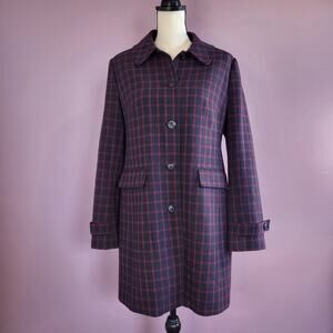 1901 Nordstrom Navy & Red Basketweave Tweed Acrylic Blend Buttoned Topper Coat